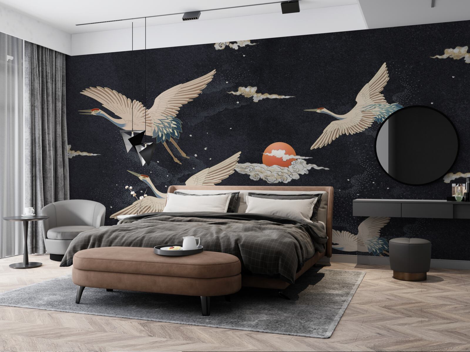 Fototapeta Žeriavy odlietajú pri hľadaní tepla