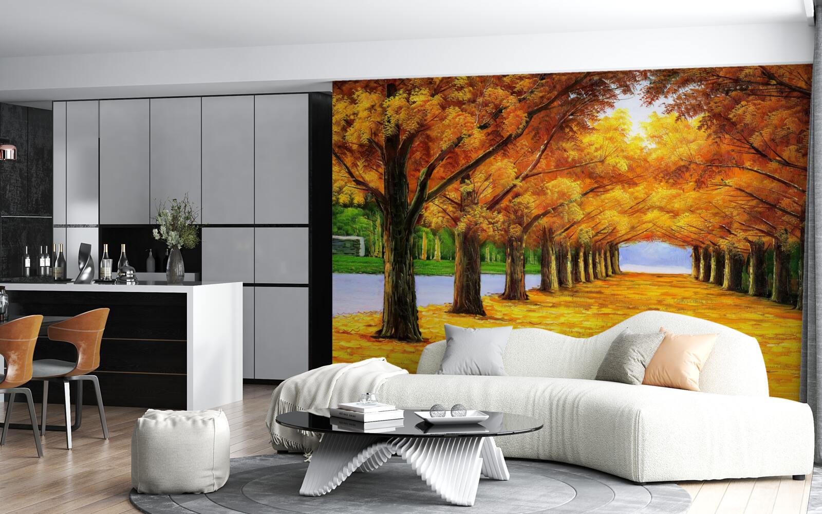 Fototapeta jesenné obdobie v parku so stromami pokrytými listami