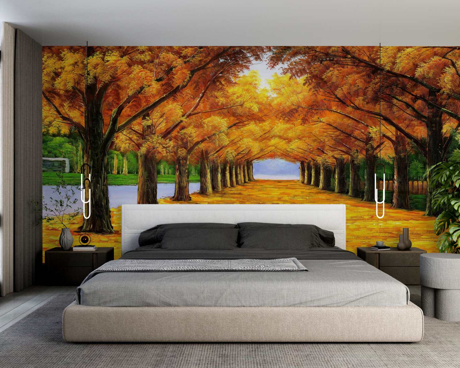 Fototapeta jesenné obdobie v parku so stromami pokrytými listami