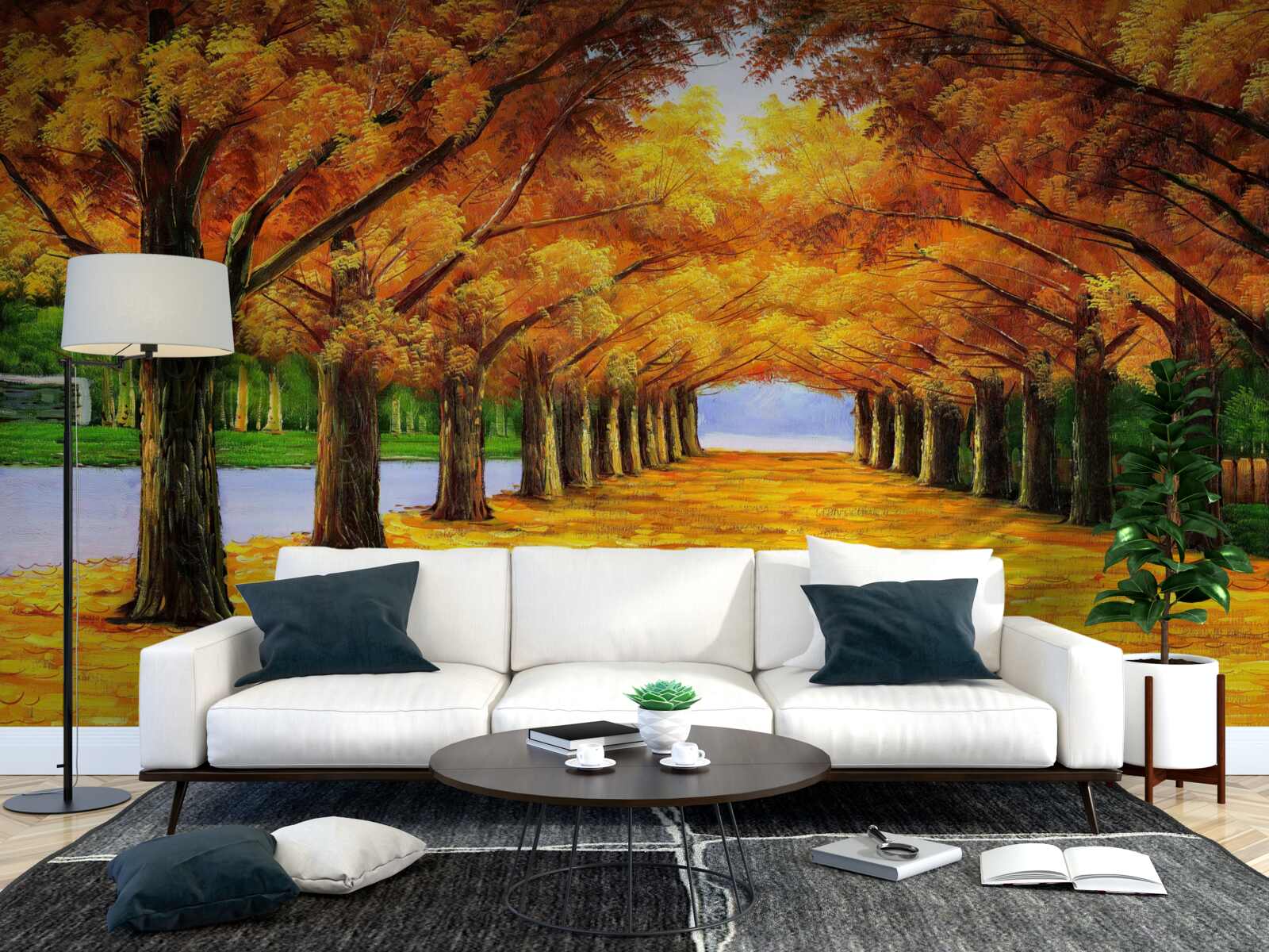 Fototapeta jesenné obdobie v parku so stromami pokrytými listami