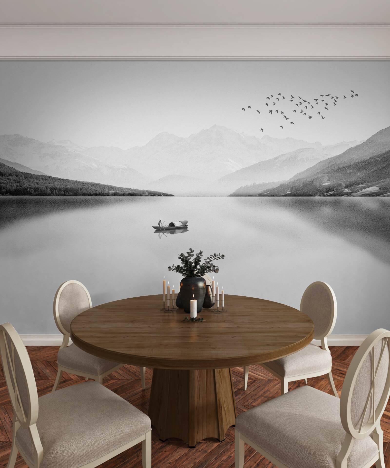 Fototapeta rybár v centre pokojného rybníka