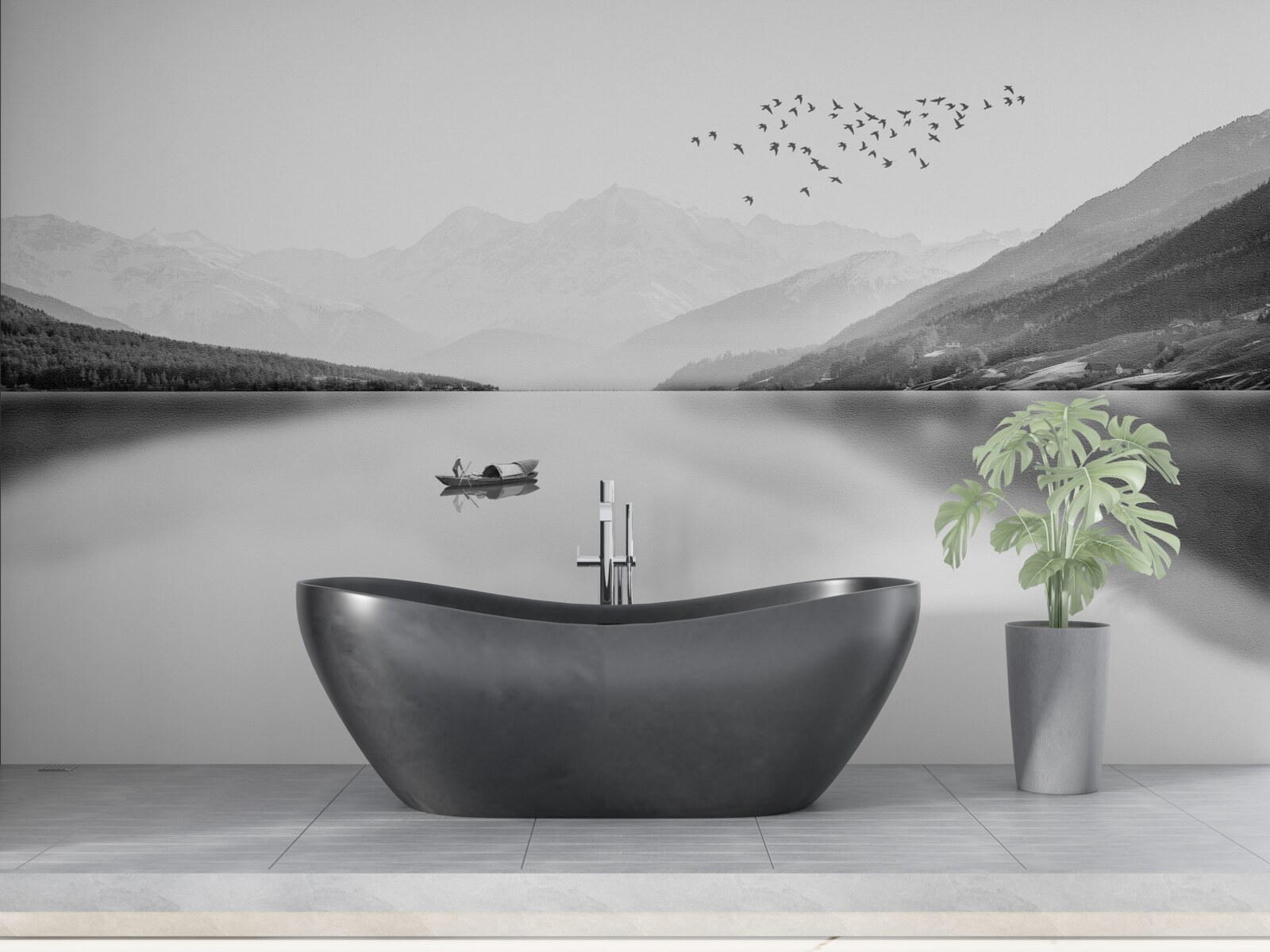 Fototapeta rybár v centre pokojného rybníka