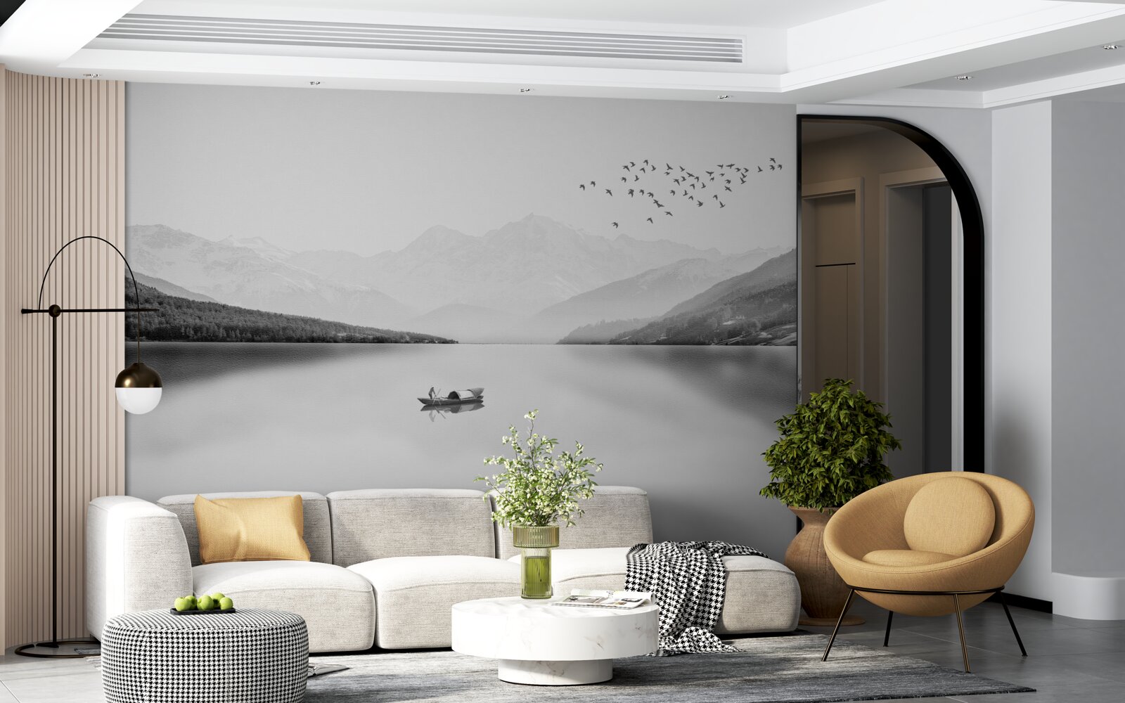 Fototapeta rybár v centre pokojného rybníka