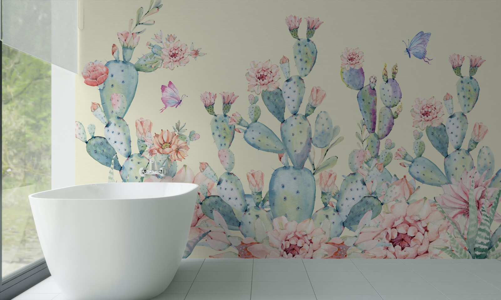 Fototapeta jemné akvarelové kaktusy