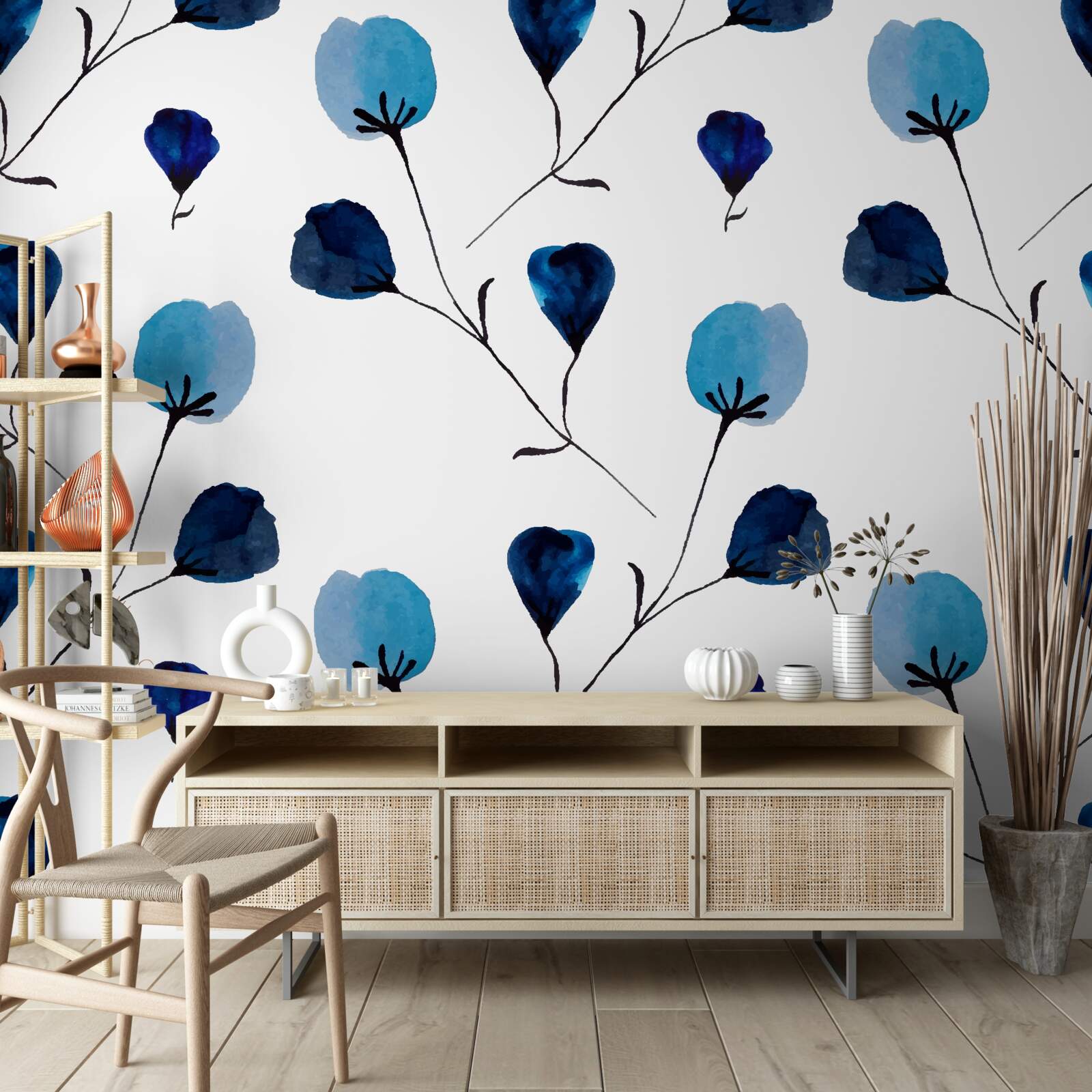 Fototapeta modré bavlnené kvety