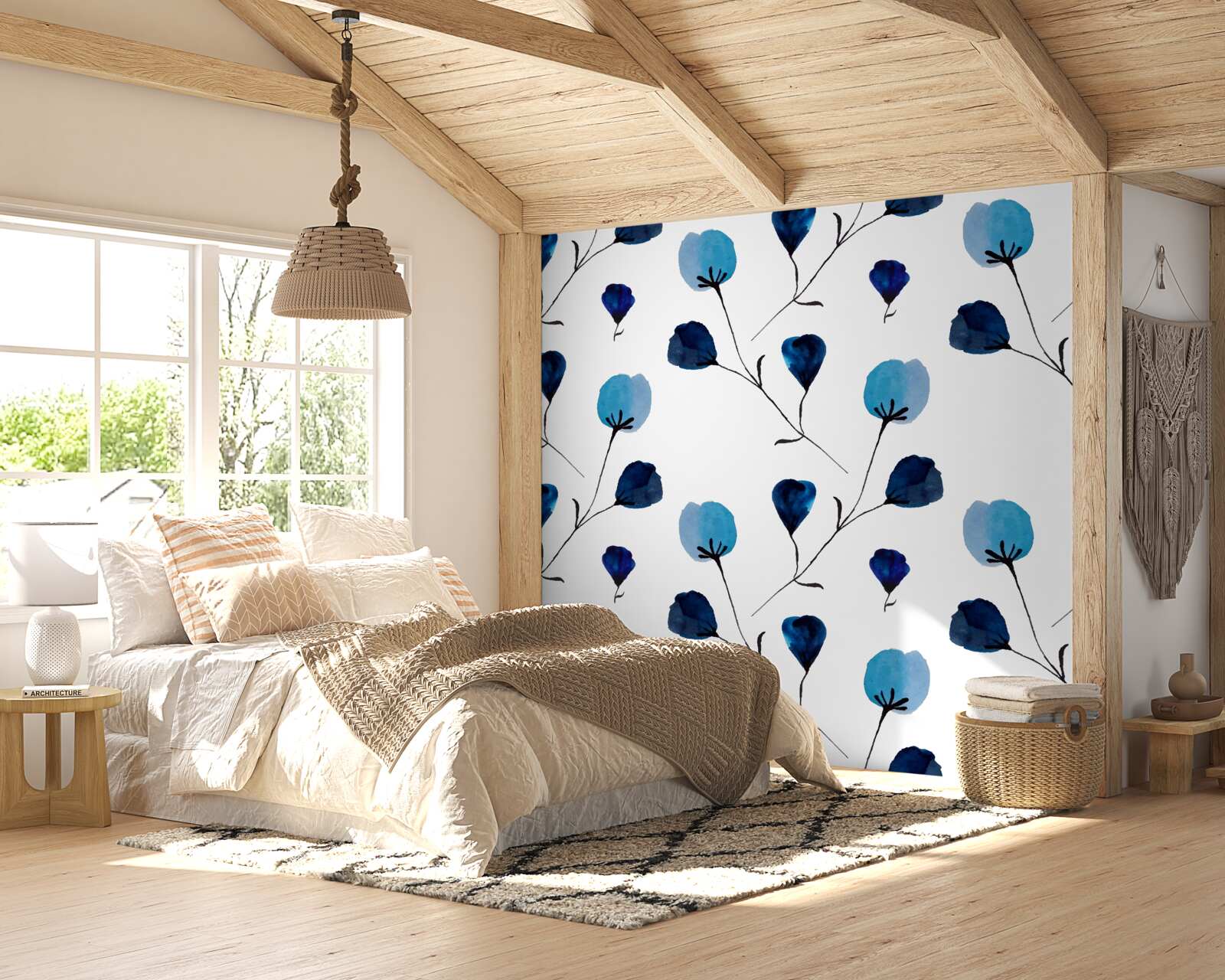 Fototapeta modré bavlnené kvety