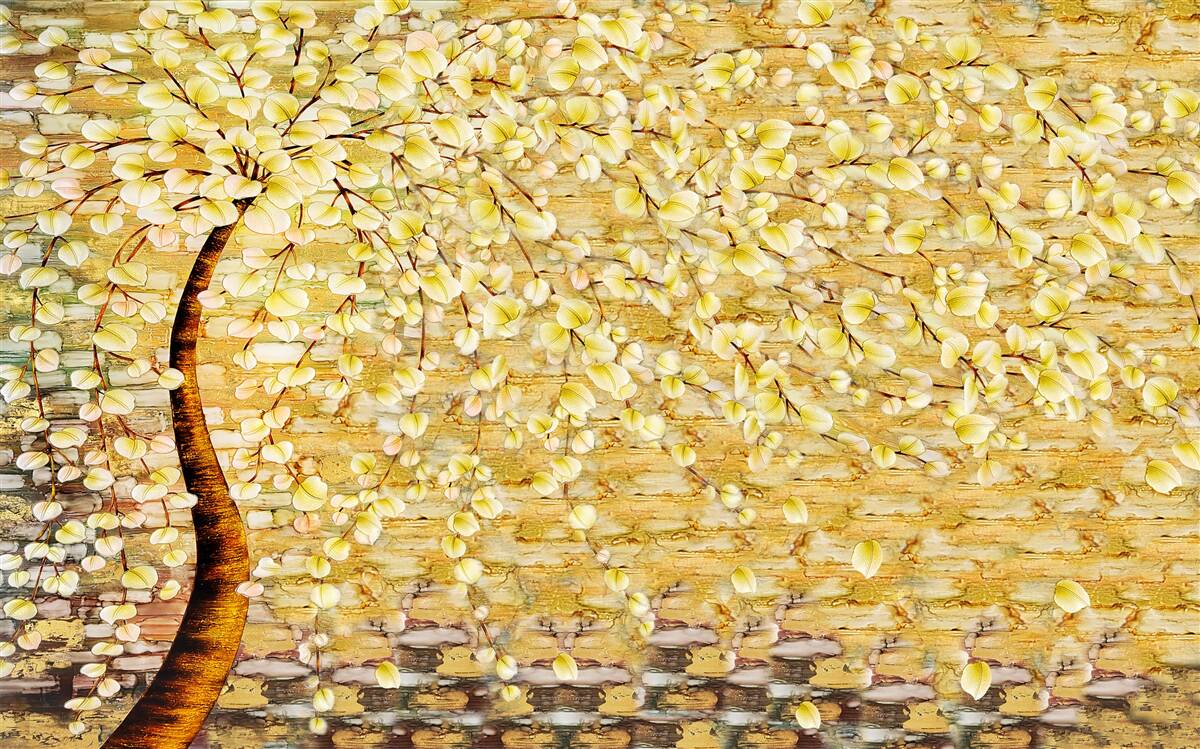 Fototapeta strom posiaty bielymi a žltými kvetmi