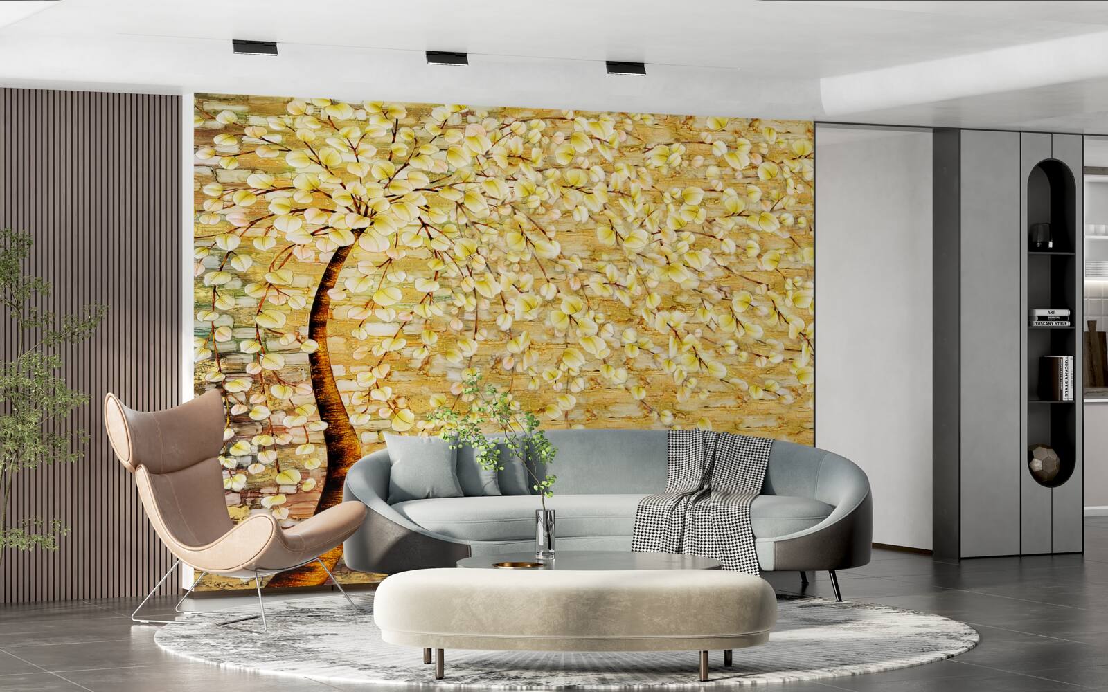 Fototapeta strom posiaty bielymi a žltými kvetmi