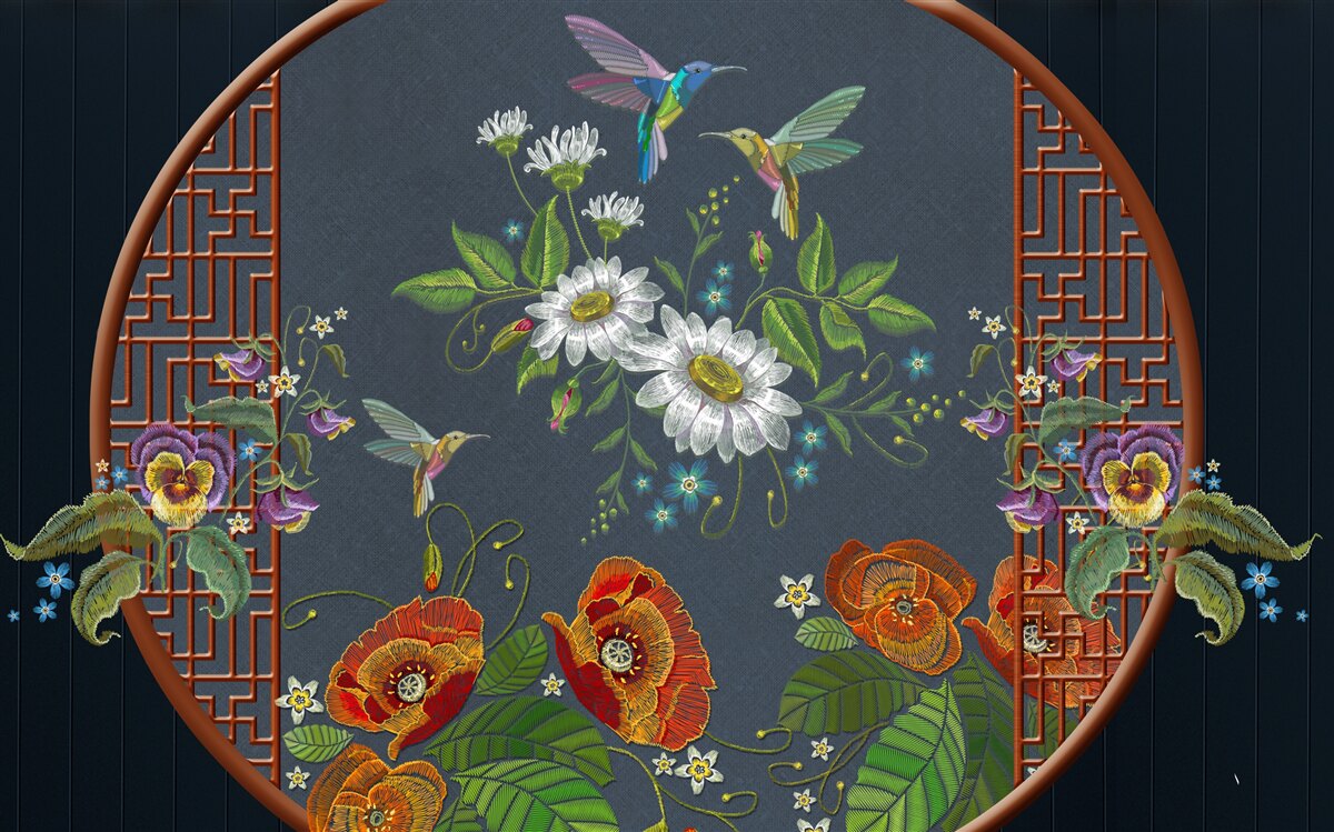 Fototapeta panel s kvetmi a kolibríkmi