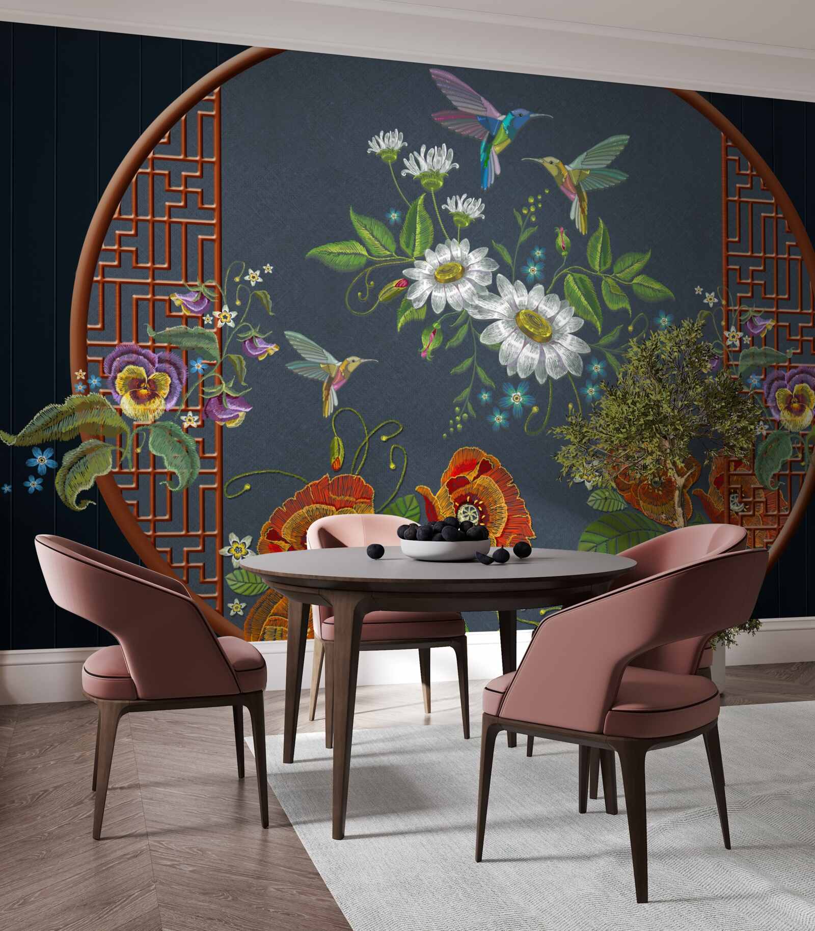 Fototapeta panel s kvetmi a kolibríkmi