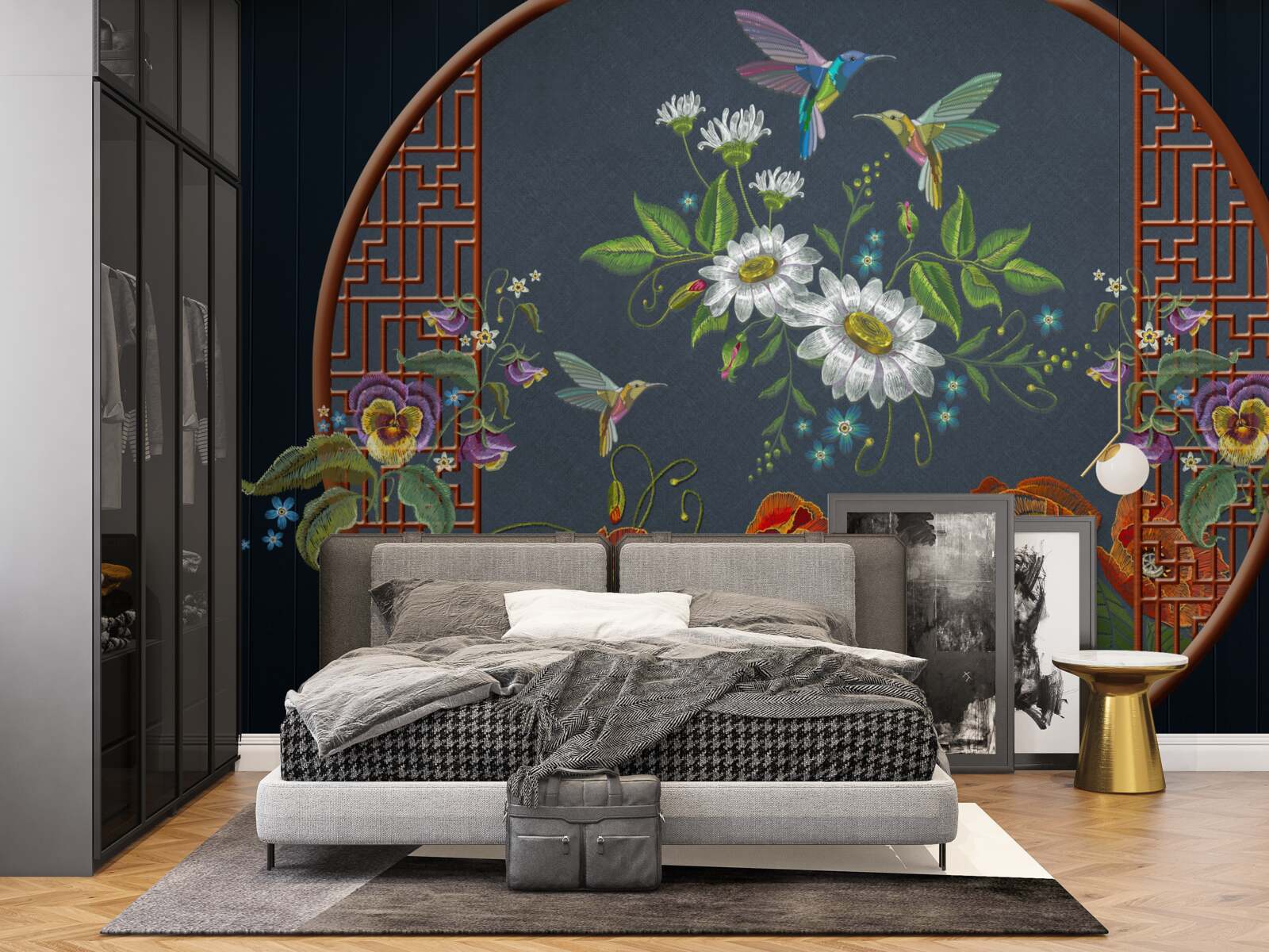 Fototapeta panel s kvetmi a kolibríkmi