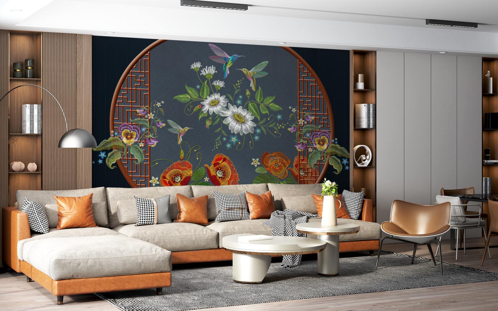 Fototapeta panel s kvetmi a kolibríkmi