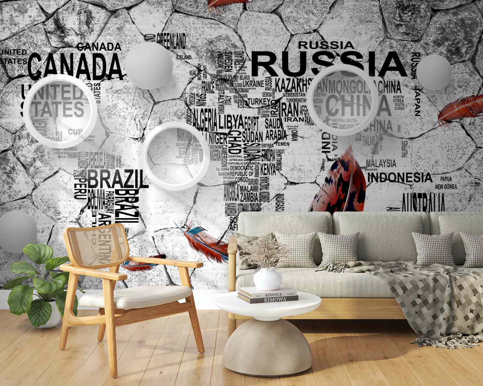 Fototapeta perá a názvy krajín