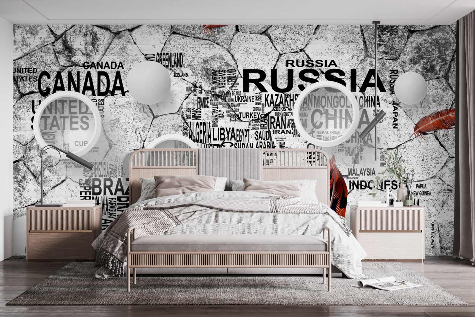 Fototapeta perá a názvy krajín