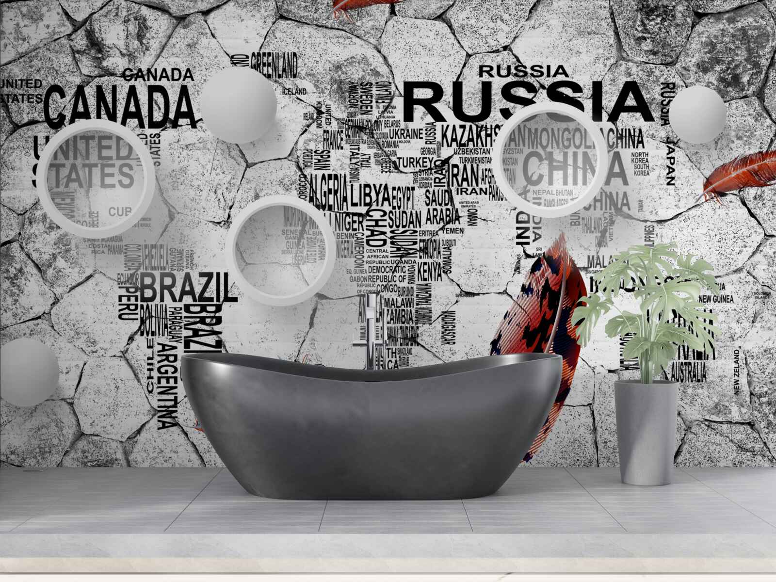 Fototapeta perá a názvy krajín