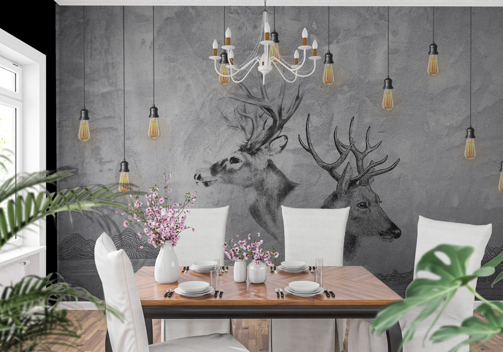 Fototapeta rodina jeleňov na pozadí prírody sa stáva malebným portrétom