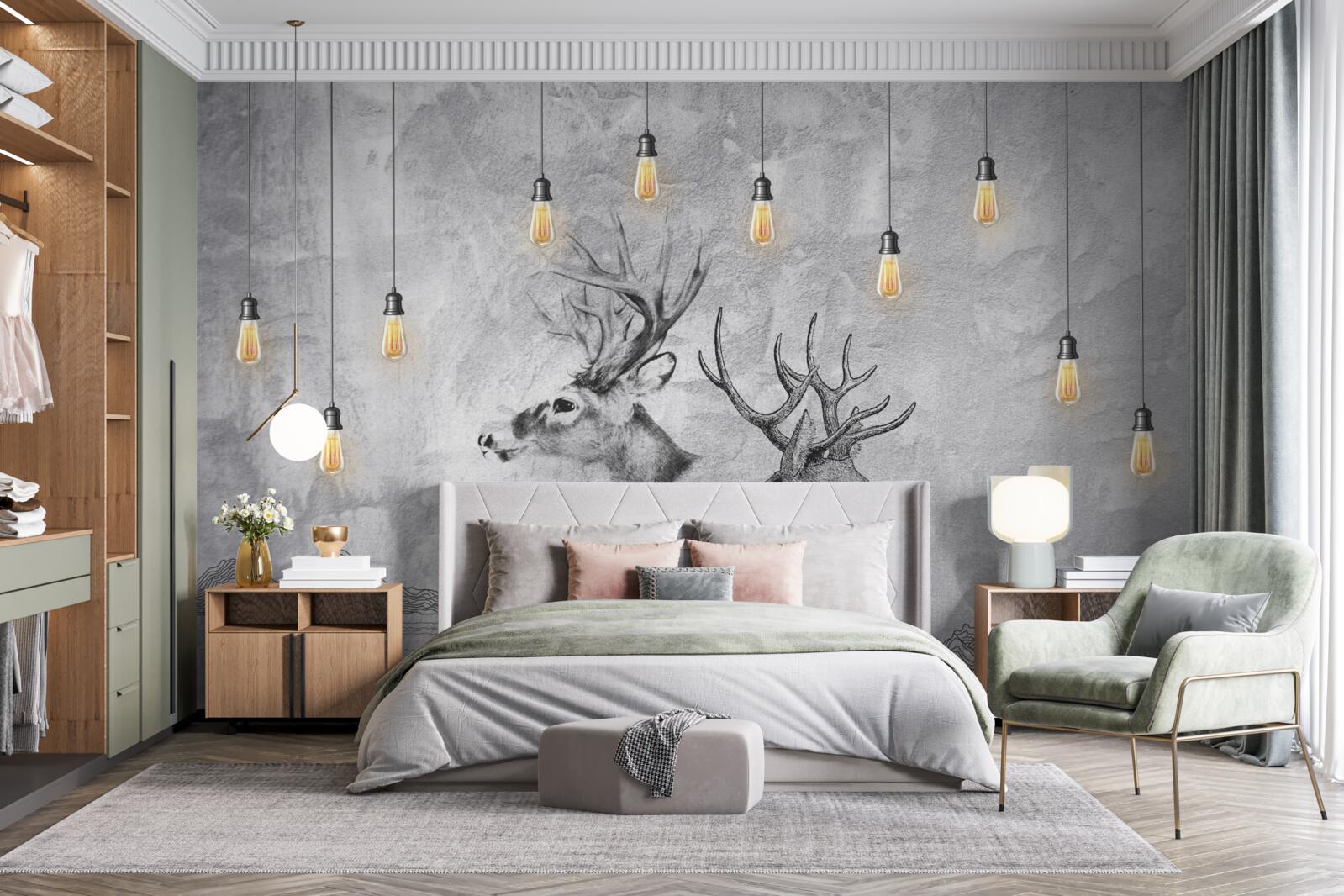 Fototapeta rodina jeleňov na pozadí prírody sa stáva malebným portrétom