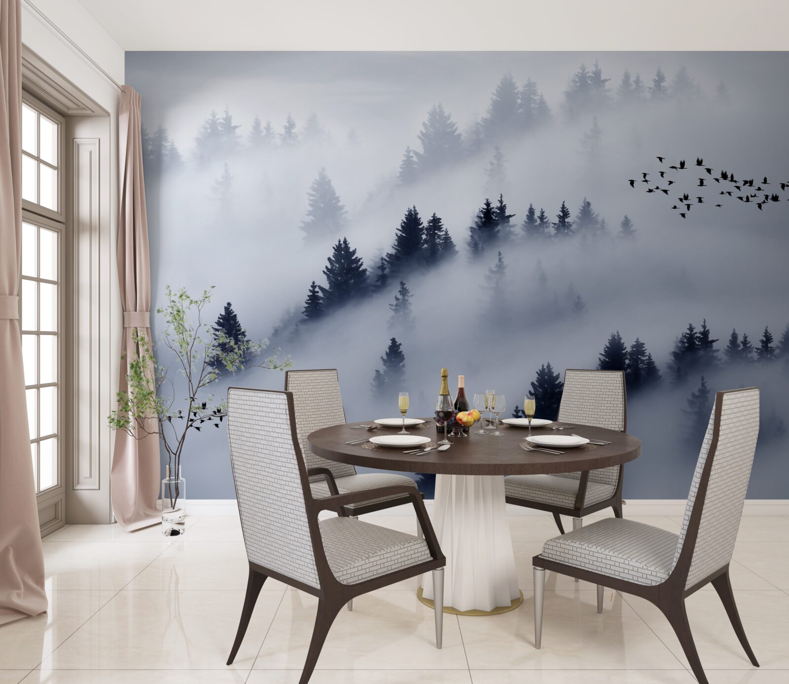 Fototapeta ihličnatý les je zahalený v hustej hmle