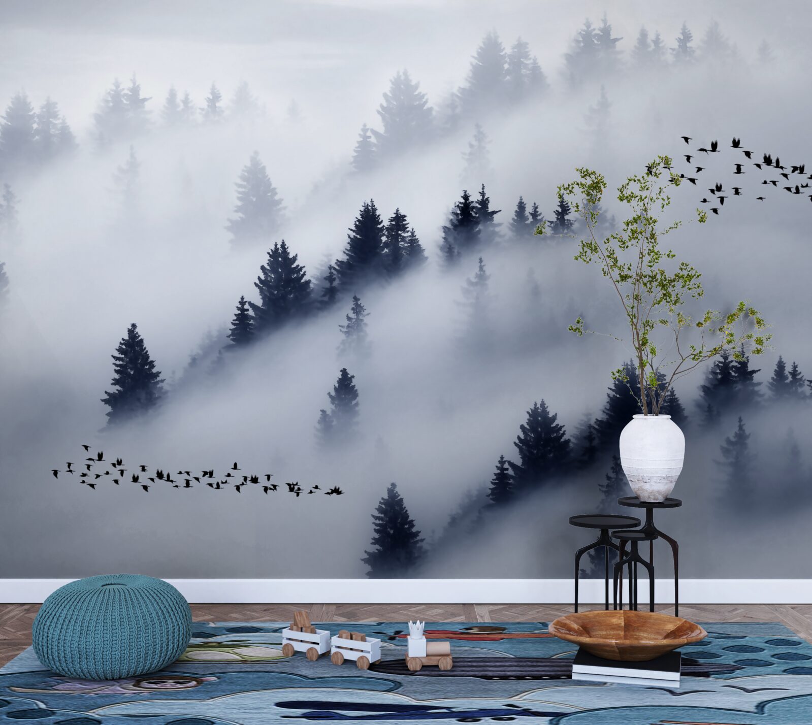 Fototapeta ihličnatý les je zahalený v hustej hmle