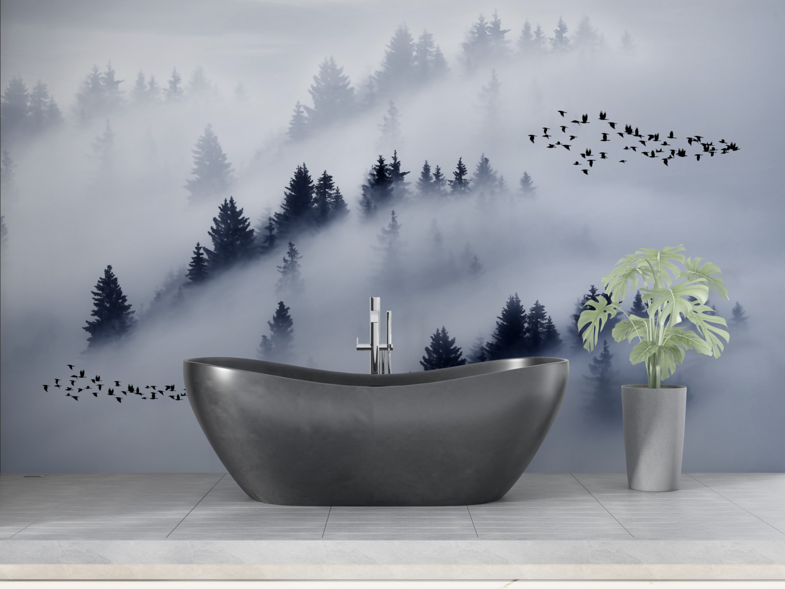 Fototapeta ihličnatý les je zahalený v hustej hmle