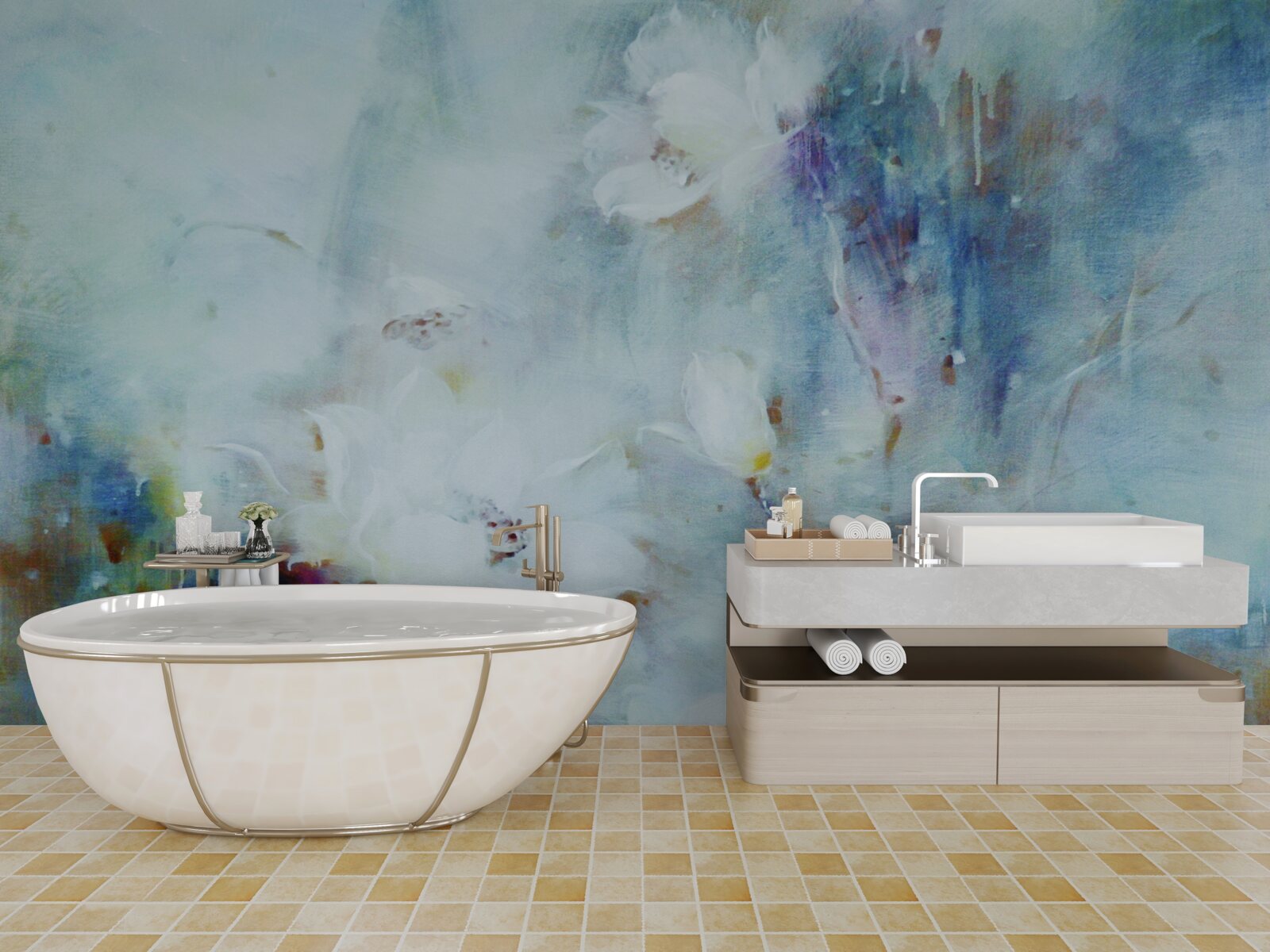 Fototapeta kvetinový neporiadok vo vodových farbách