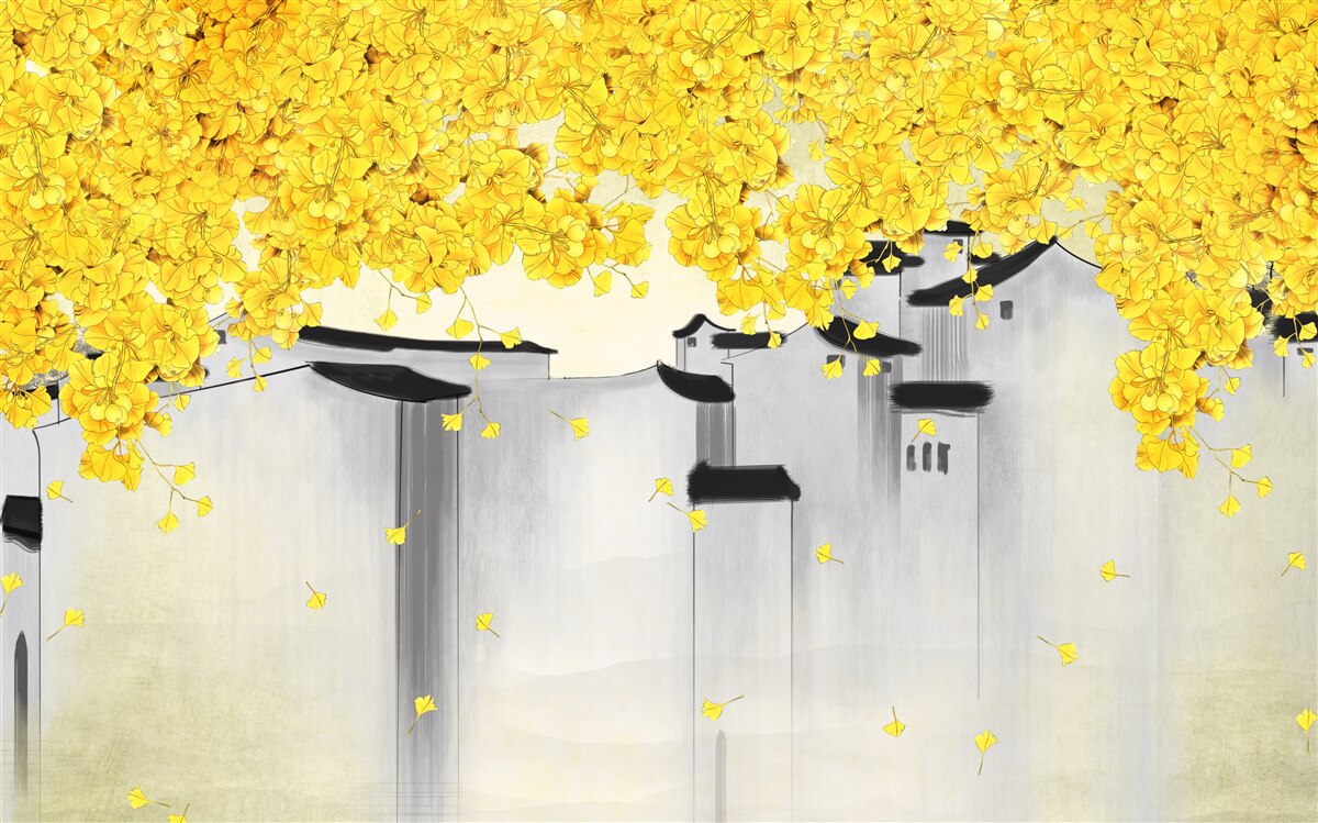 Fototapeta nad strechami budov sa týčia bujné rastliny