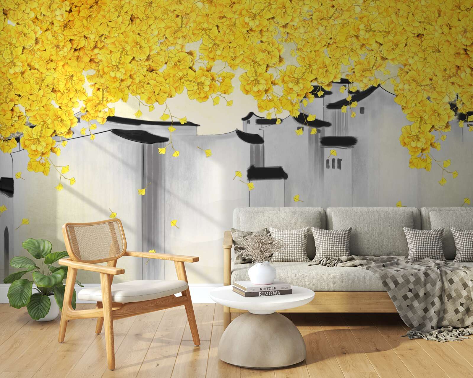 Fototapeta nad strechami budov sa týčia bujné rastliny