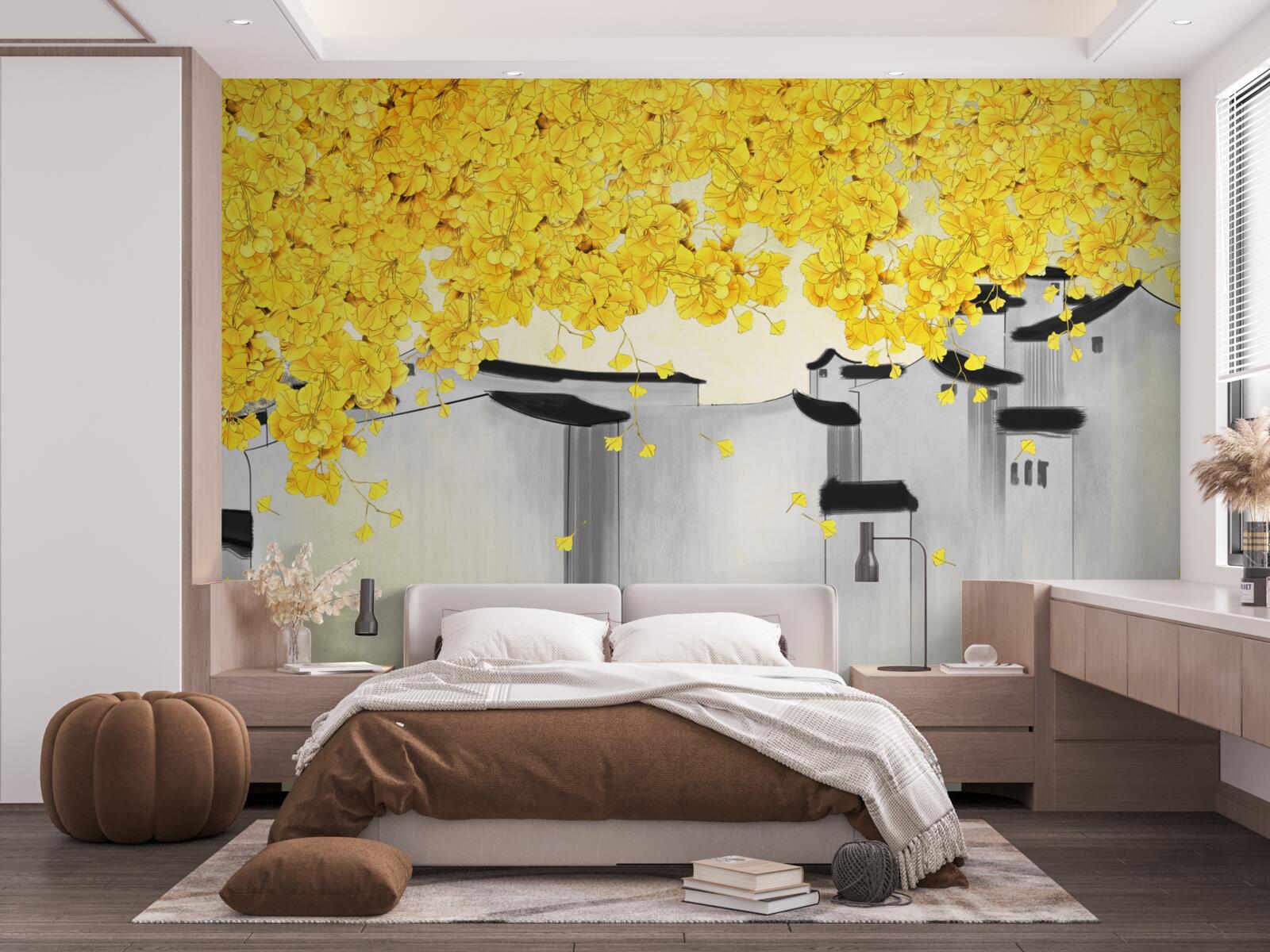 Fototapeta nad strechami budov sa týčia bujné rastliny