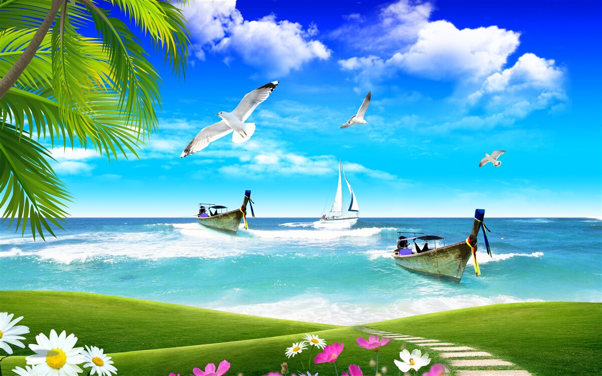 Fototapeta lode na zelenom pobreží