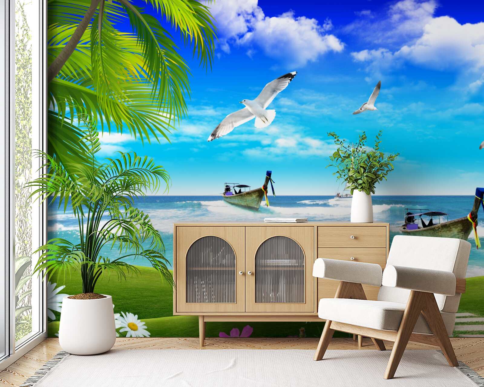 Fototapeta lode na zelenom pobreží