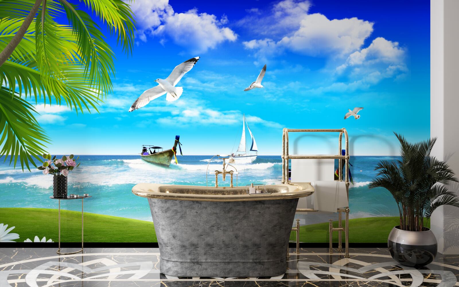 Fototapeta lode na zelenom pobreží