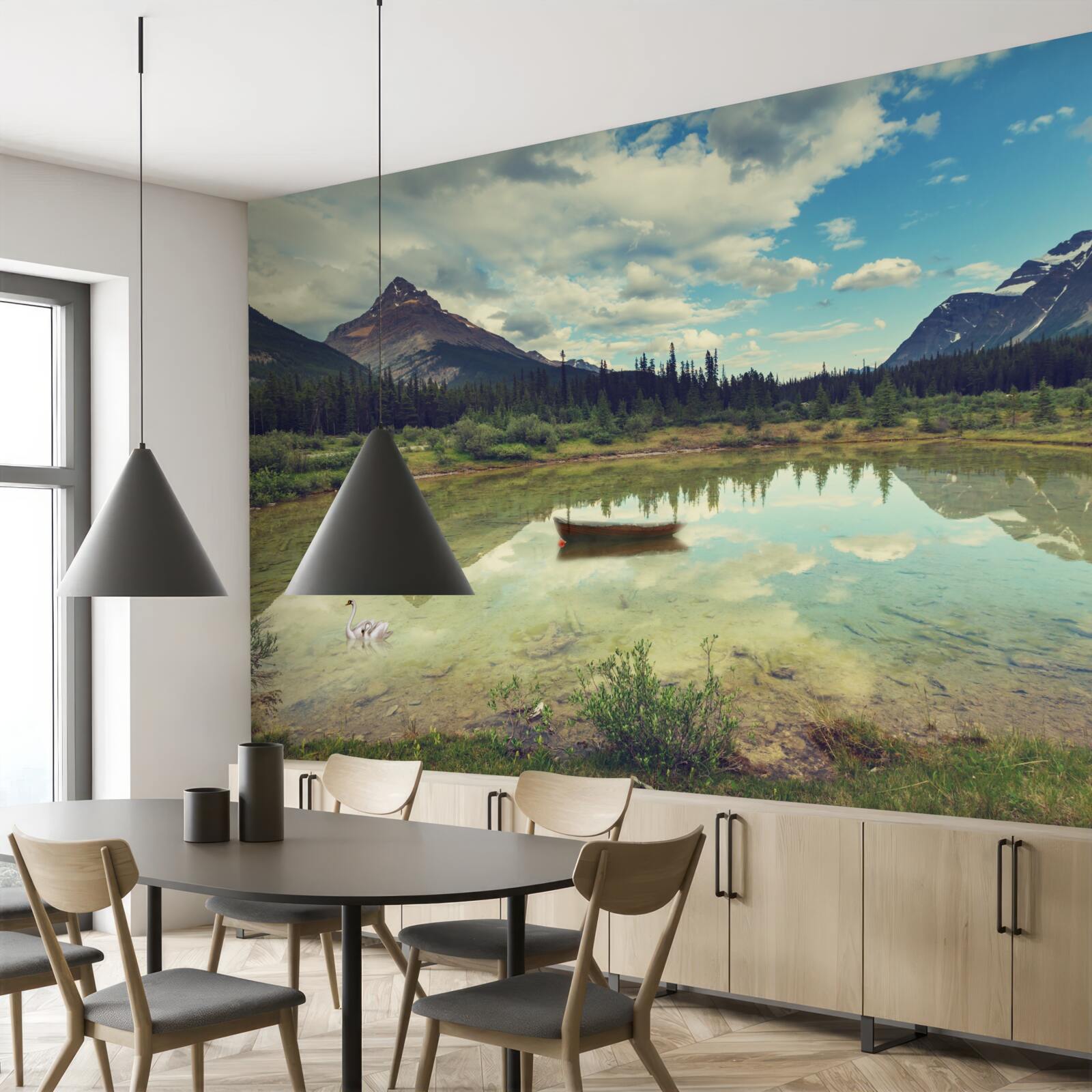 Fototapeta vodná plocha obklopená horami so skalnatými štítmi