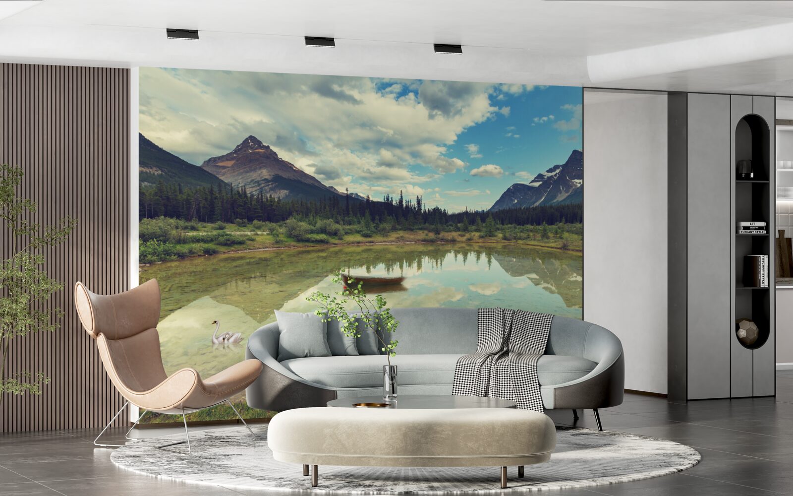 Fototapeta vodná plocha obklopená horami so skalnatými štítmi