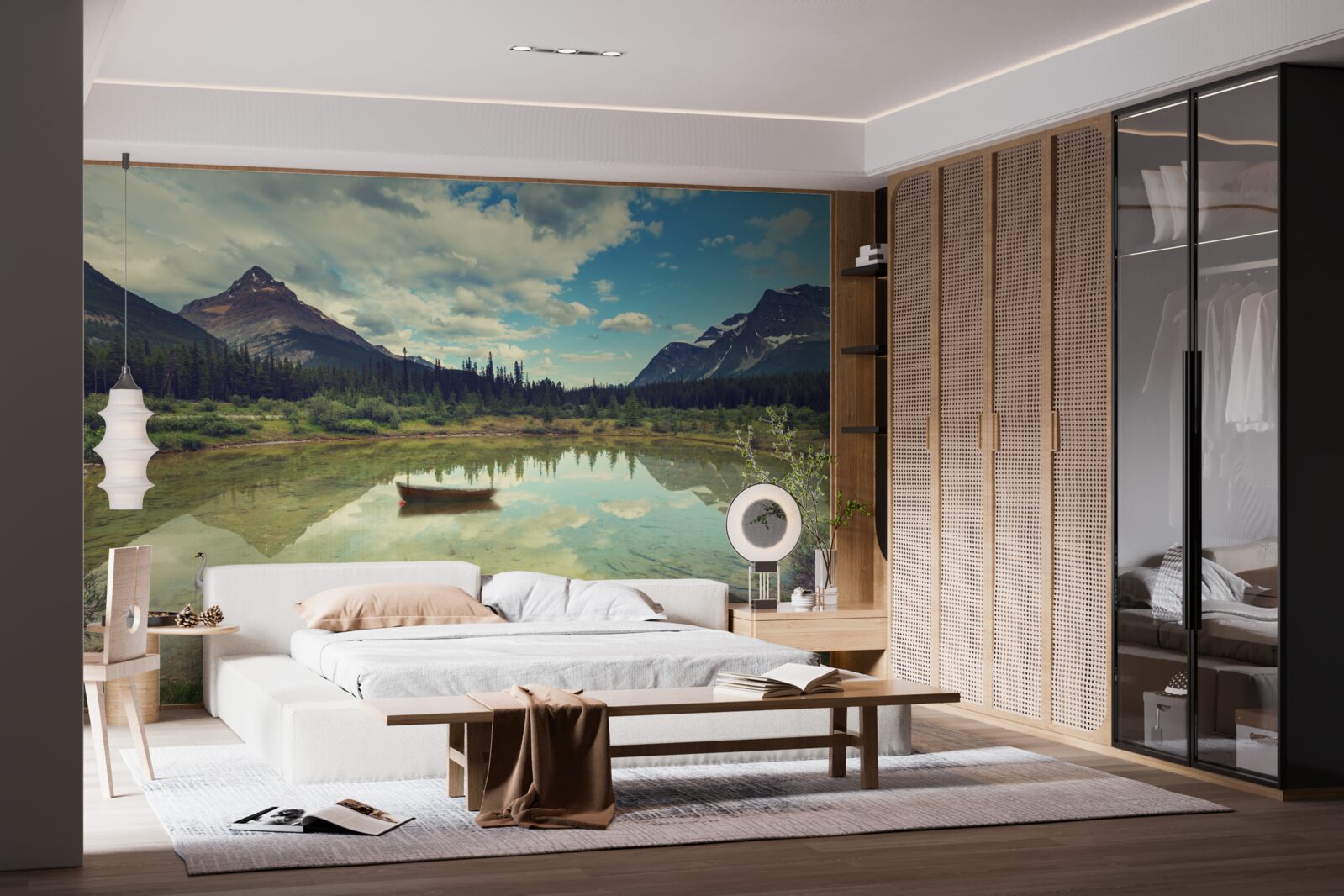 Fototapeta vodná plocha obklopená horami so skalnatými štítmi