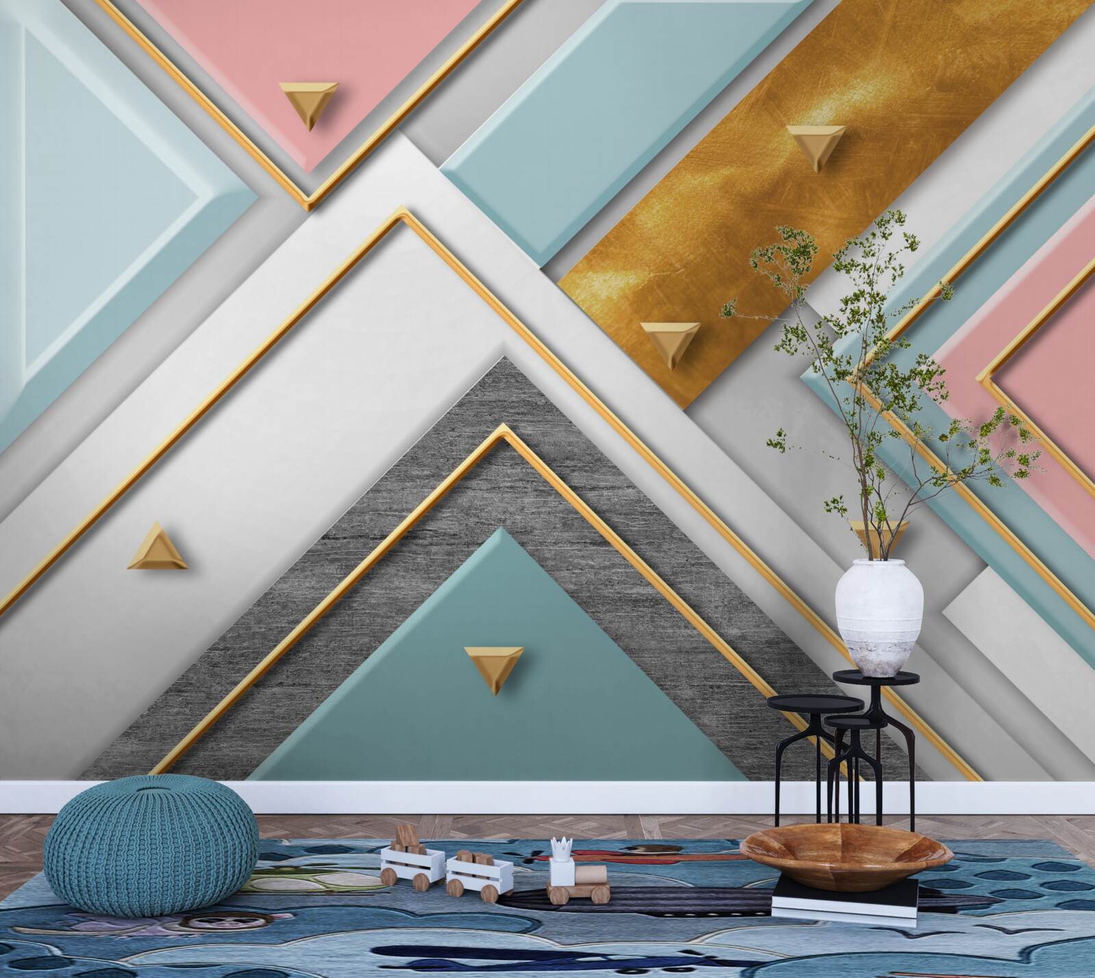 Fototapeta jemná ružová mozaika zdobená zlatom