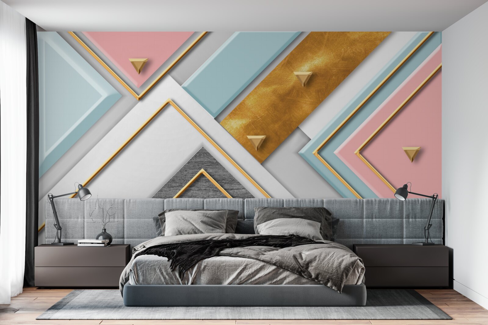 Fototapeta jemná ružová mozaika zdobená zlatom