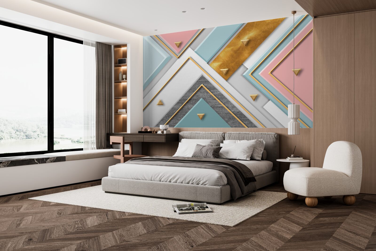 Fototapeta jemná ružová mozaika zdobená zlatom