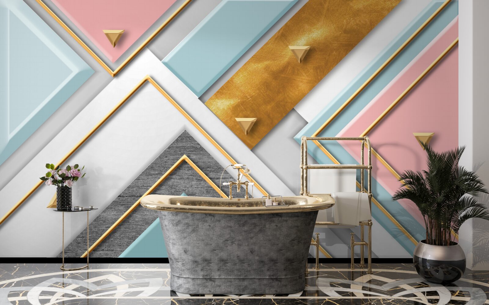 Fototapeta jemná ružová mozaika zdobená zlatom