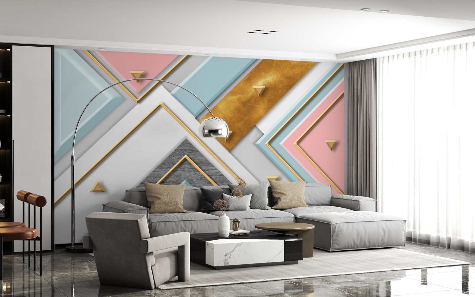 Fototapeta jemná ružová mozaika zdobená zlatom