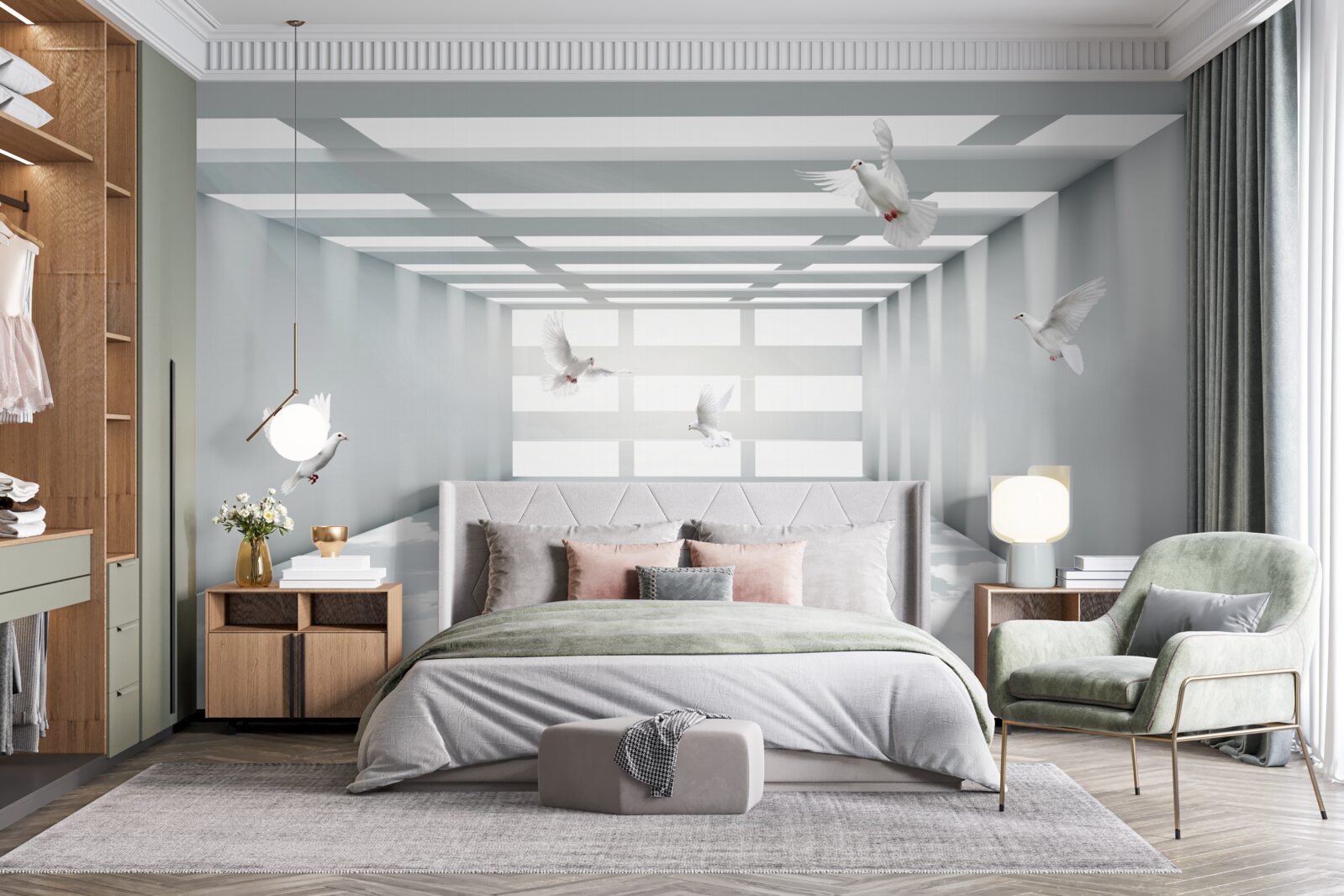 Fototapeta svetlá pasáž, kde sa vo vzduchu vznášajú motýle