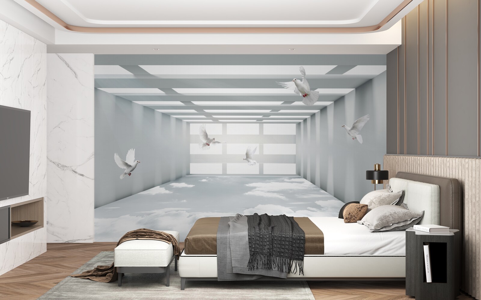 Fototapeta svetlá pasáž, kde sa vo vzduchu vznášajú motýle