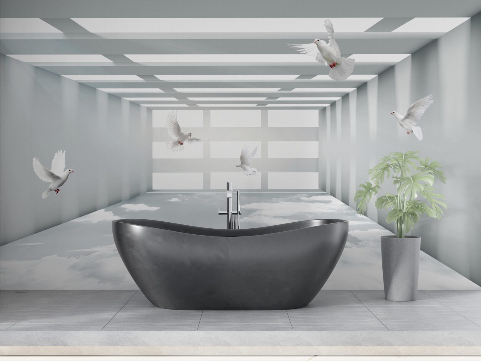 Fototapeta svetlá pasáž, kde sa vo vzduchu vznášajú motýle