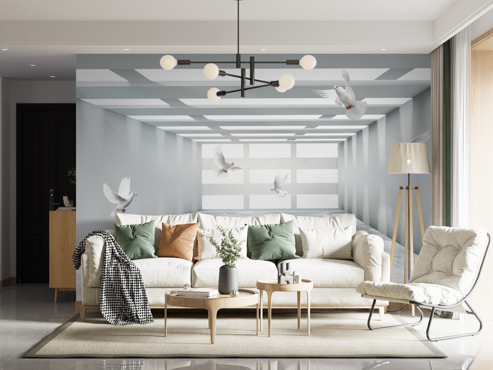 Fototapeta svetlá pasáž, kde sa vo vzduchu vznášajú motýle