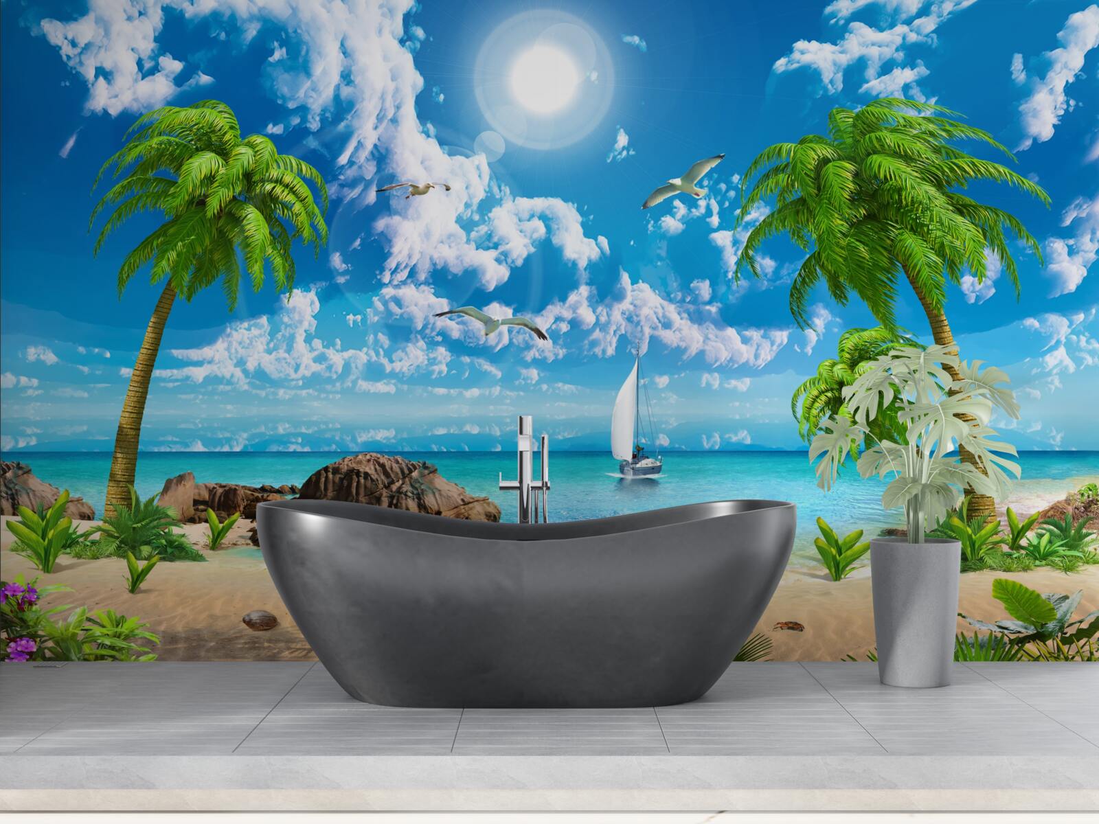 Fototapeta tropické mólo s loďou