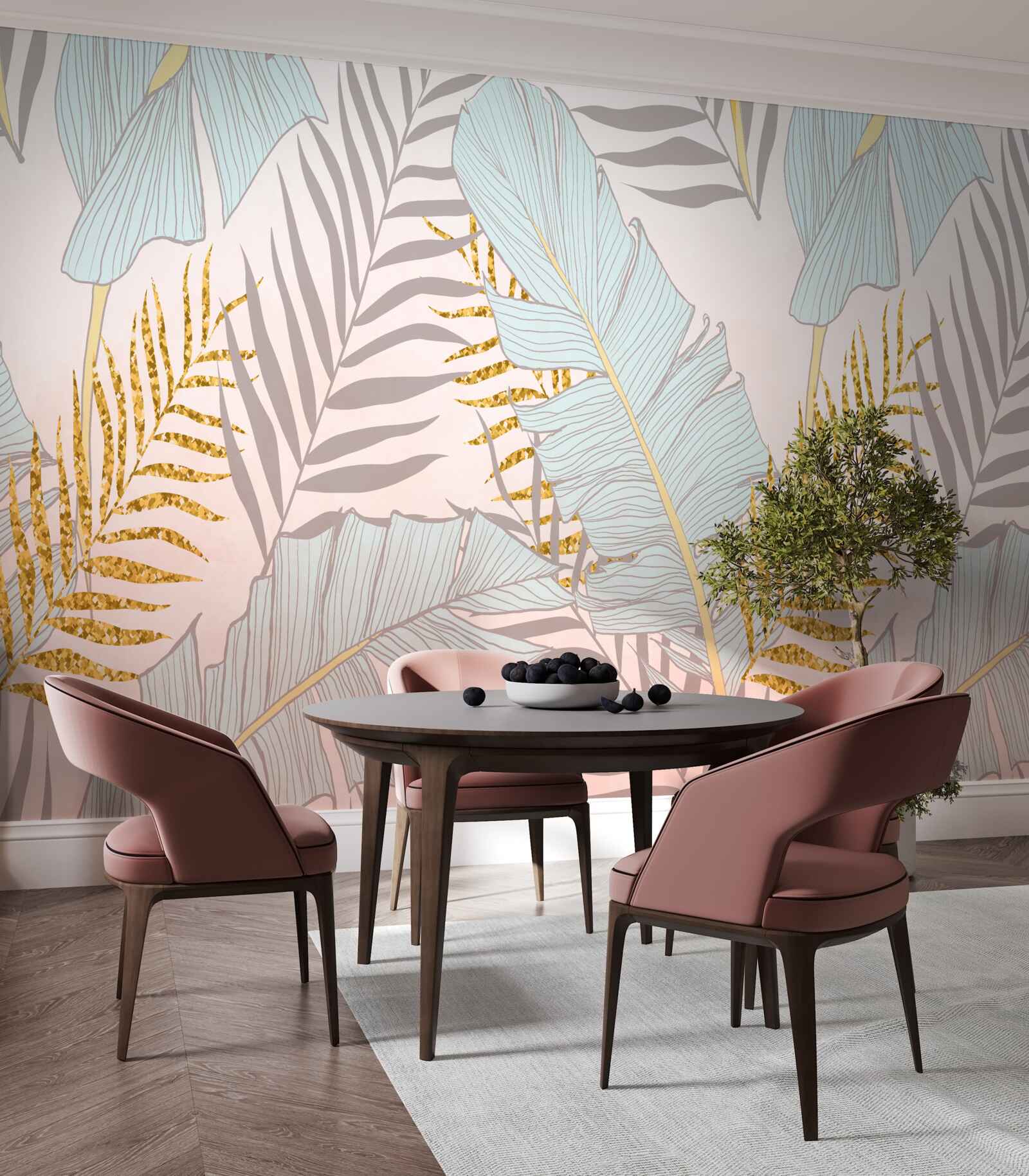 Fototapeta banánové listy a zlaté paprade