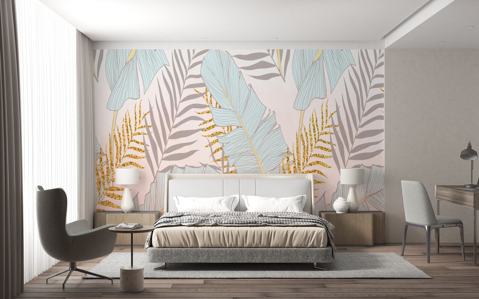 Fototapeta banánové listy a zlaté paprade