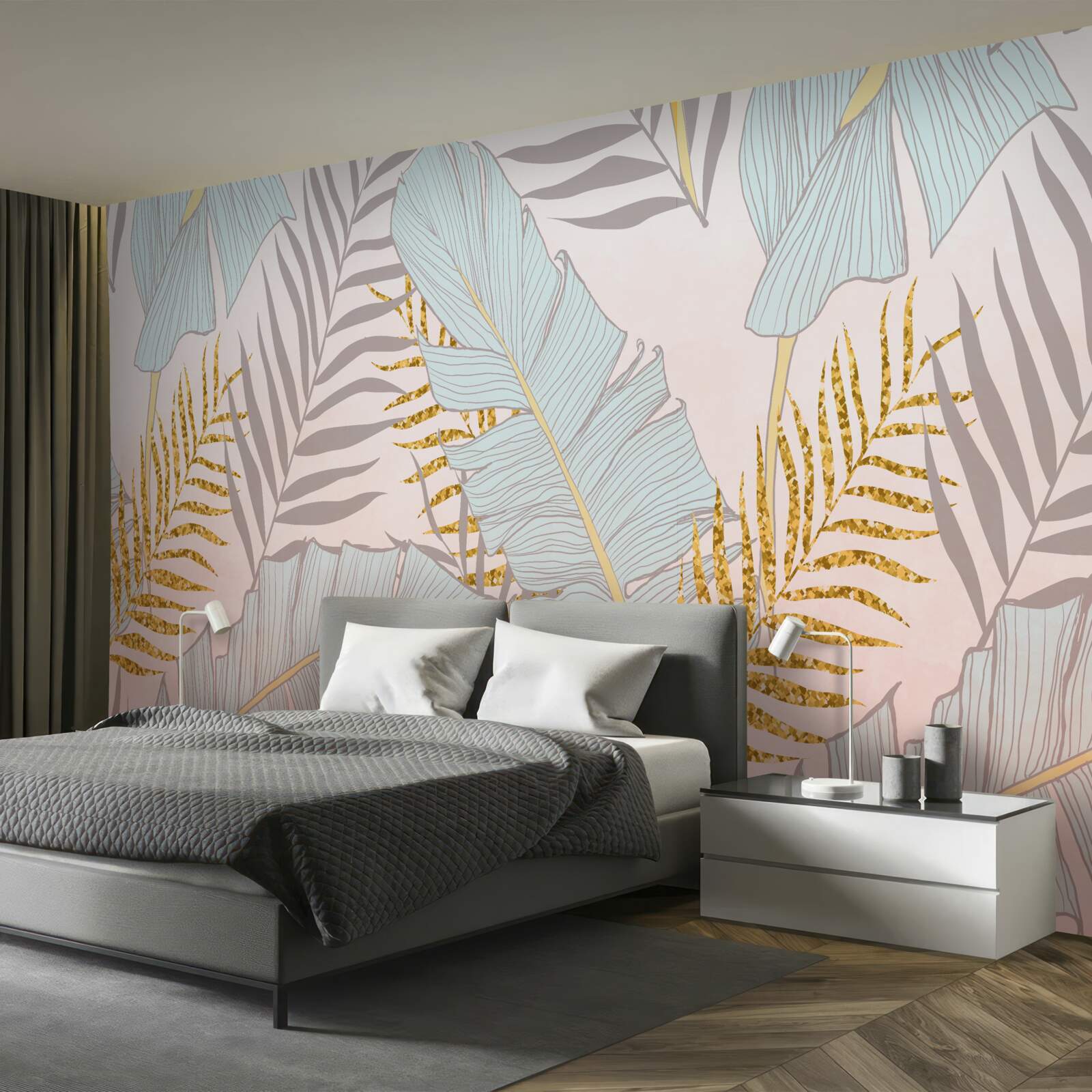 Fototapeta banánové listy a zlaté paprade