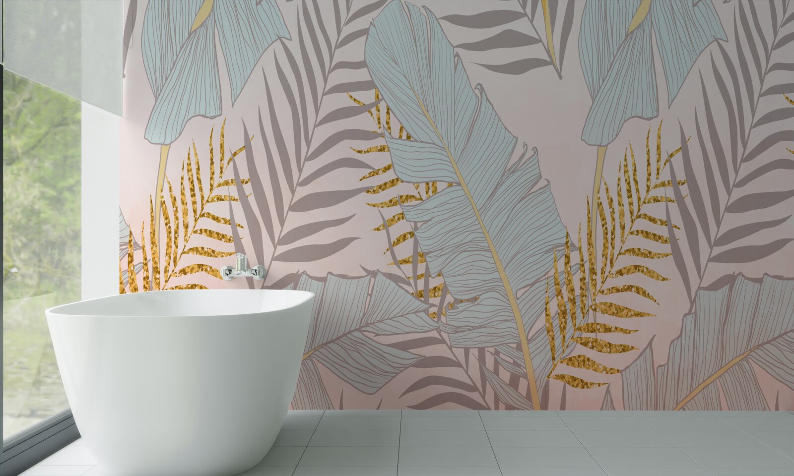 Fototapeta banánové listy a zlaté paprade