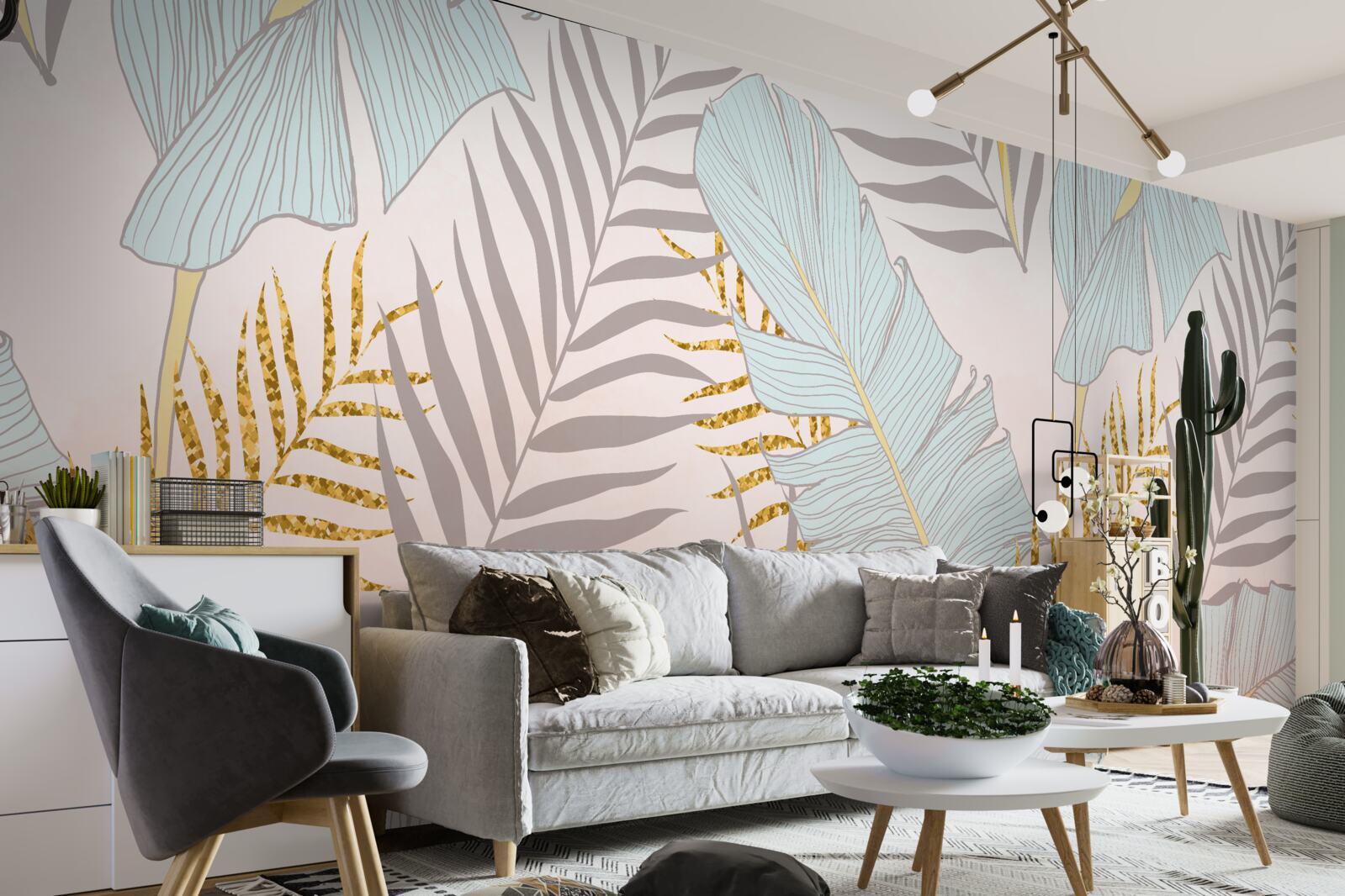 Fototapeta banánové listy a zlaté paprade