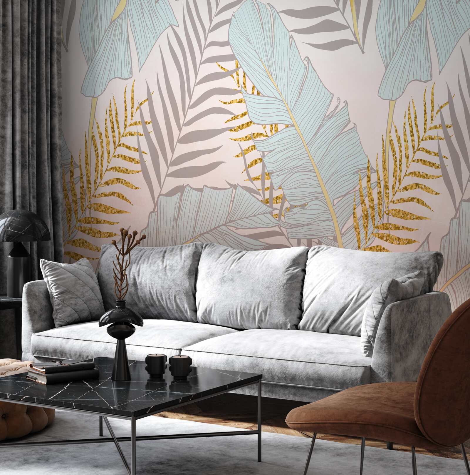 Fototapeta banánové listy a zlaté paprade